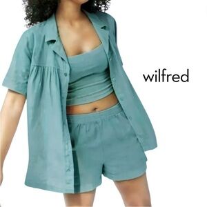 Aritzia Wilfred Free Callisto Button Up Linen Blouse - Dark Teal Blue, size XS